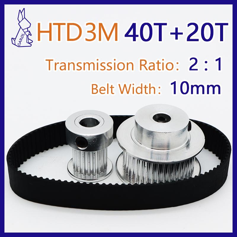 40T 20T HTD 3M Pulley Set For 2:1 Belt Width 10mm Belt Pulleys 40Teeth 20Teeth 3M Synchronous Wheels Set HTD3M Timing Pulley Kit