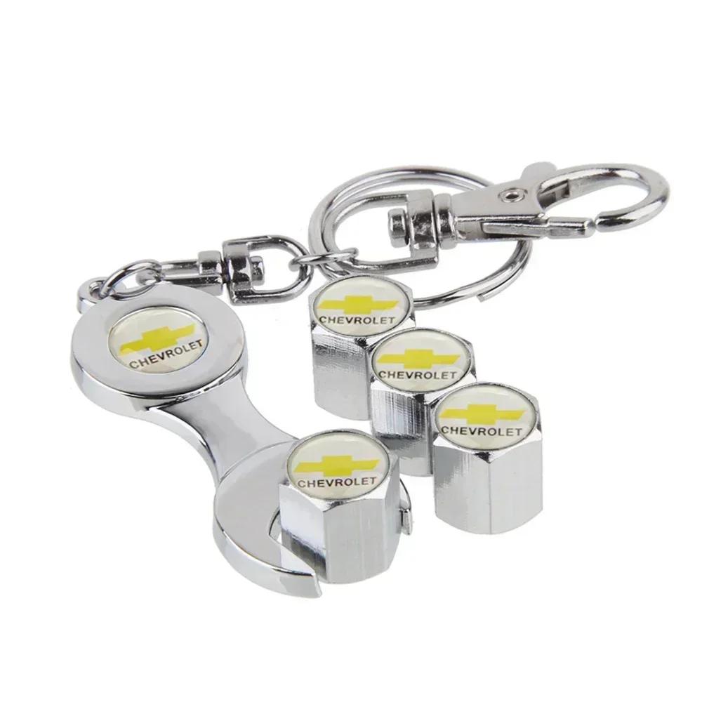 CCTNM1 Car Wheel Tire Valve Cap with Wrench Keychain for Chevrolet Cruze Aveo Silverado Captive Traverse Spark Equinox Malibu Sonic SS