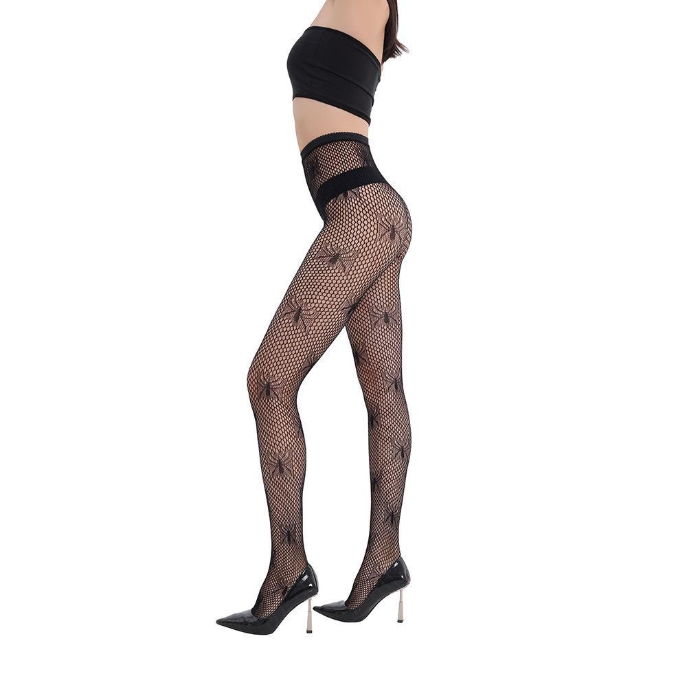 Сексуальные чулки в сеточку с узором «паук» и жаккардовым узором — длинные подтяжки