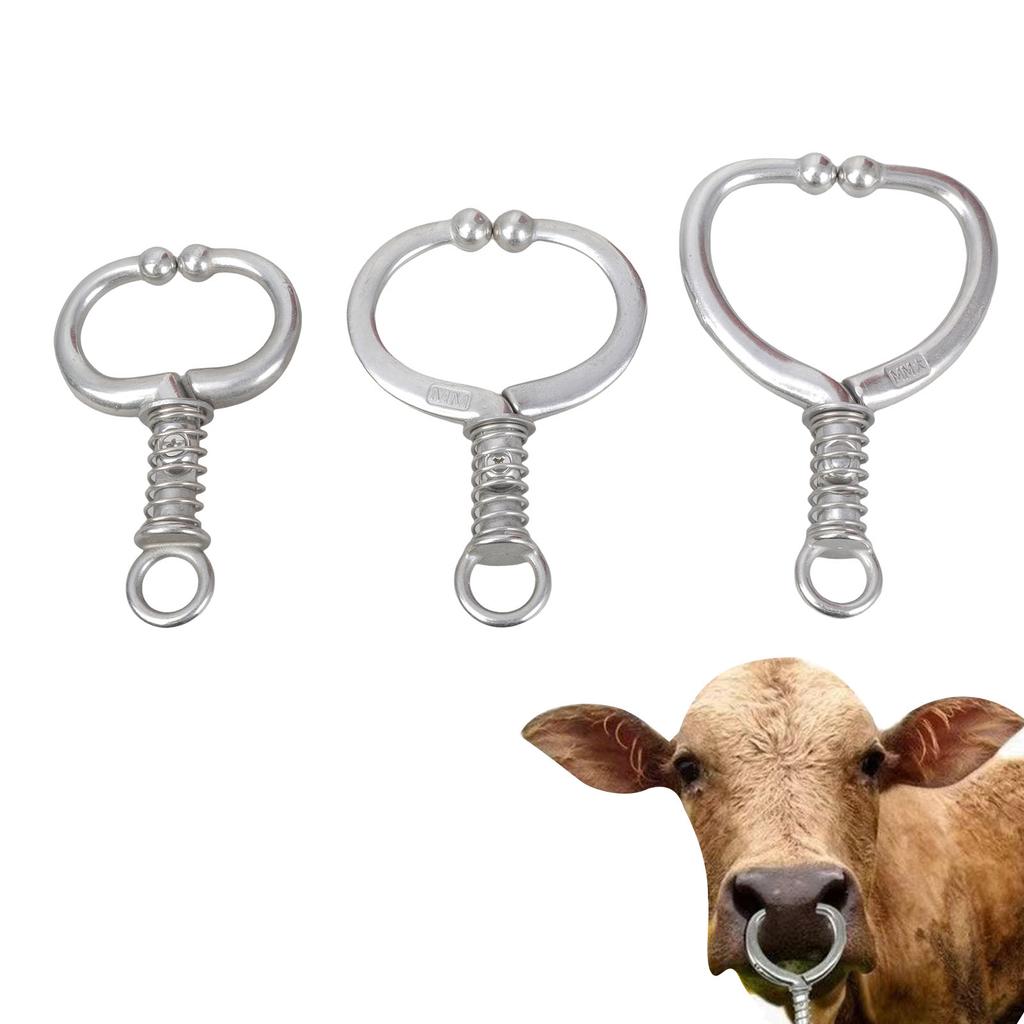 Набор из 3 пружинных колец для носа коров из нержавеющей стали для контроля поголовья скота с автоматической блокировкой, аксессуар для животноводства