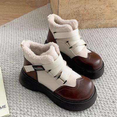 Женские зимние теплые ботинки на платформе с подкладкой из искусственного меха, нескользящие ботинки из искусственной кожи, удобные армейские ботинки для ходьбы для женщин