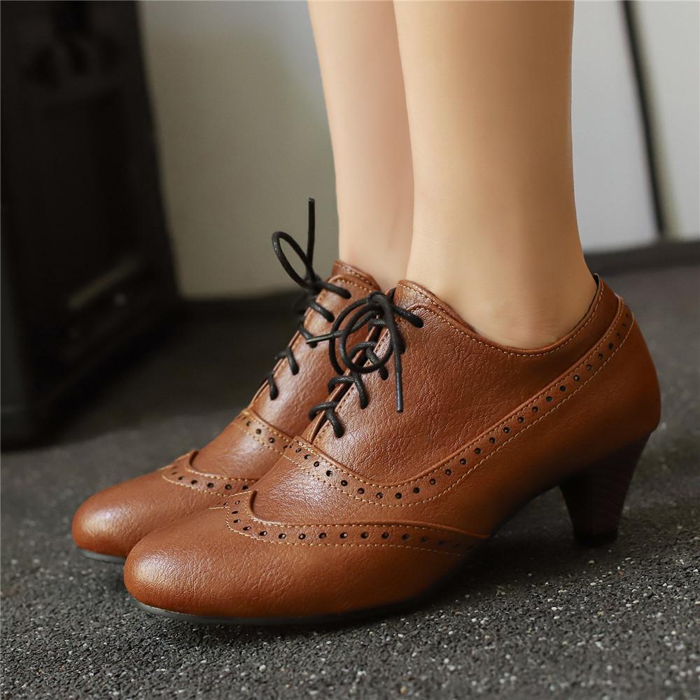 Fashion Retro Oxford Pumps Spring and Autumn New Style Fashion Cross Lace Up High Heels Single Shoes Round Head Lefu Shoes High Heels Si