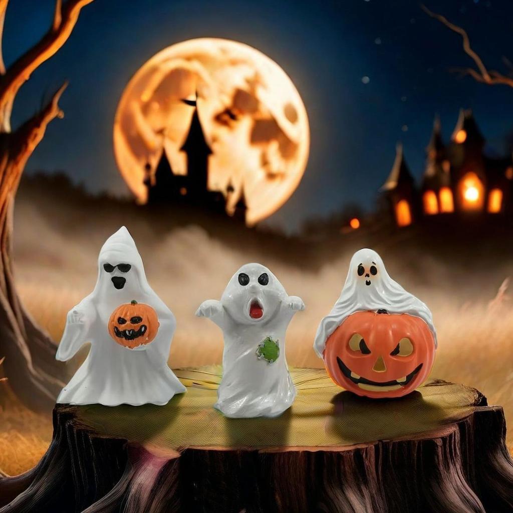 Halloween Ghost Figurine Ghost With Pumpkin Desk Ornament Spooky Resin Sculpture Desk Display Ornaments For Bedroom Entryway