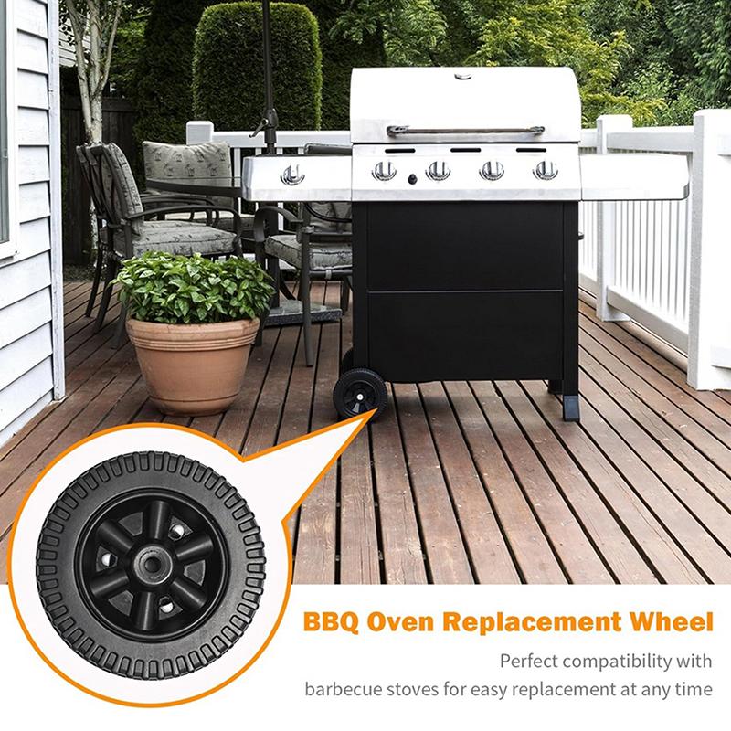 2Pcs Bbq Grill Wheels 6" Oven Accessories 6 Inch Blow Molded Wheel Replacement Barbecue 8-10Mm Hole Backyard Garden Tool Parts