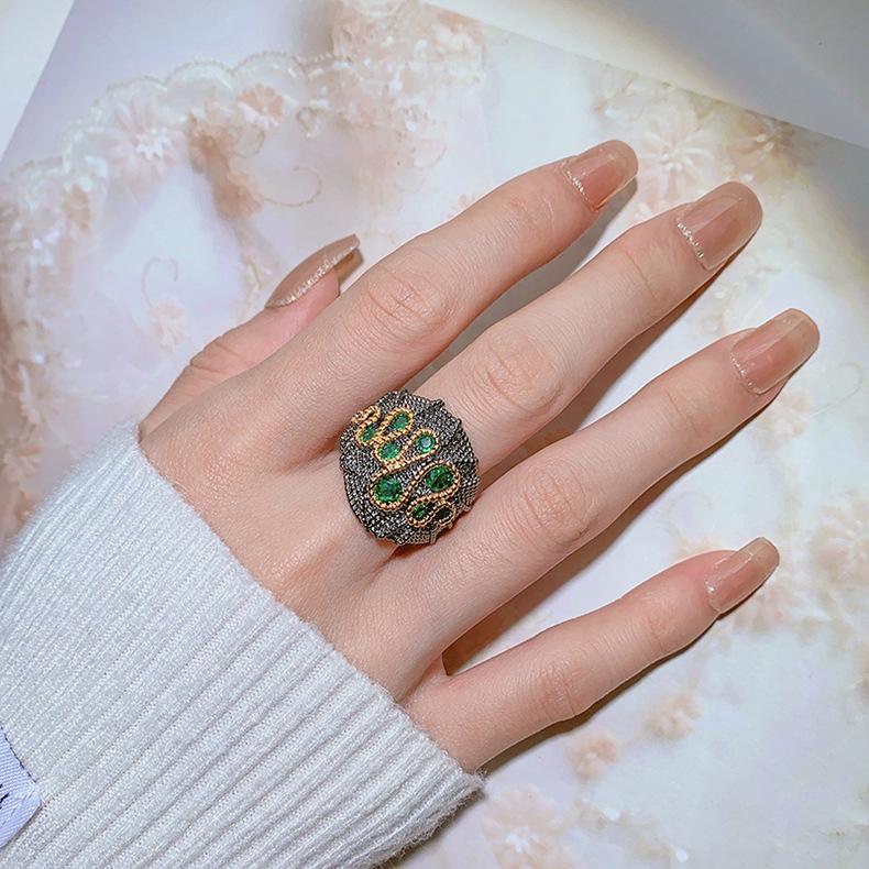 Модное кольцо с имитацией цвета сокровищ 925 пробы, винтажное, из черного золота, с блестящим бриллиантом, женское, для вечеринки, дня рождения, подарок для невесты