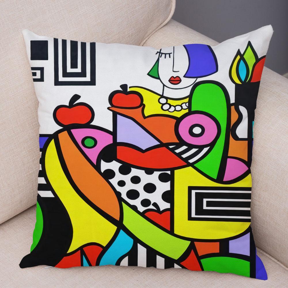 Геометрический мультфильм девушка красочный абстрактный художественный рисунок наволочка диван наволочка домашний декор автомобиля домашний декор
