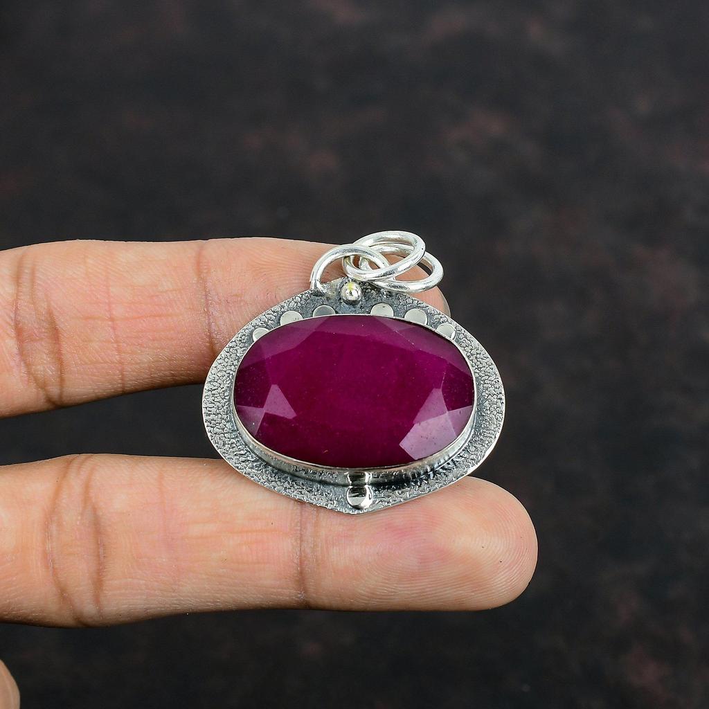 Faceted Kashmir Ruby Pendant Handmade Jewelry Gemstone Pendant 925 Sterling Silver Pendant Birthstone Pendant Kashmir Ruby Jewelry For Gift