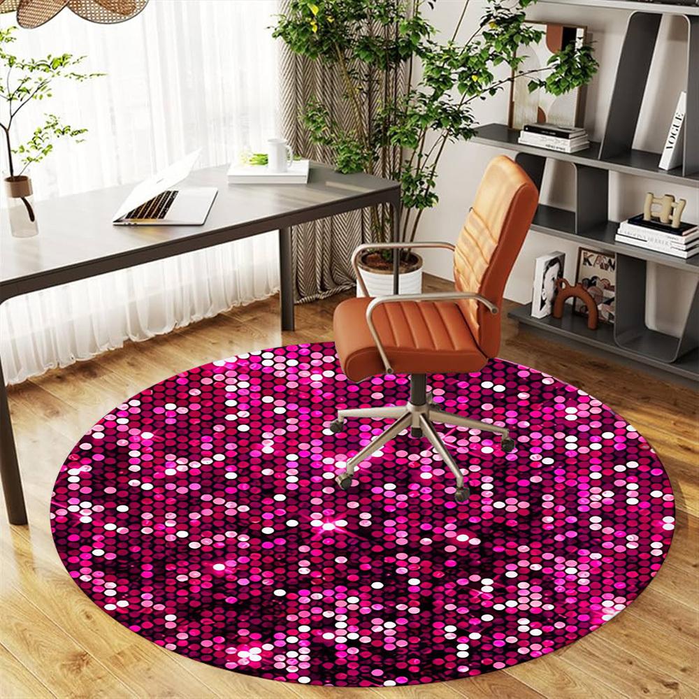 1pc Pink Sequins Round Chair mat Area Rug - Non-Slip, Floor Mat for Office, Bedroom, home decor Christmas Gift p0811086