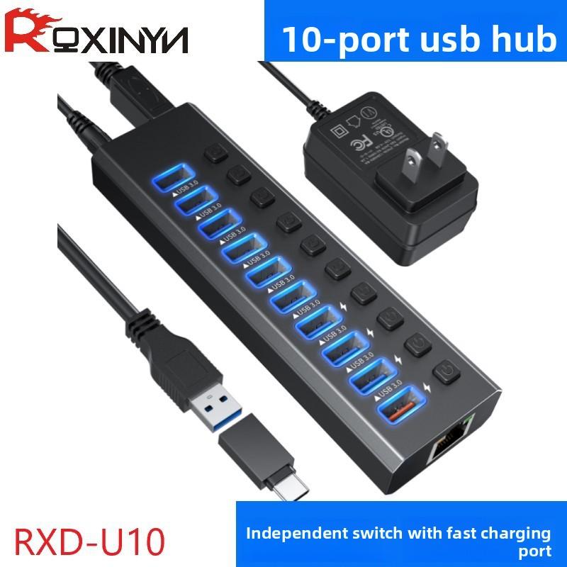10-Port USB 3.0 Hub Splitter Expander High-Speed Fast Charging with 12V4A Power Supply Factory Direct New Condition