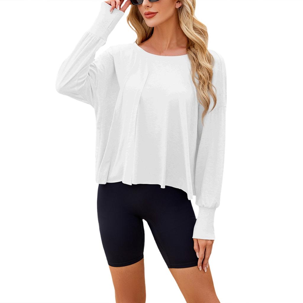 Весна и лето новая однотонная блузка для отдыха и спорта свободная с длинным рукавом для йоги для женщин