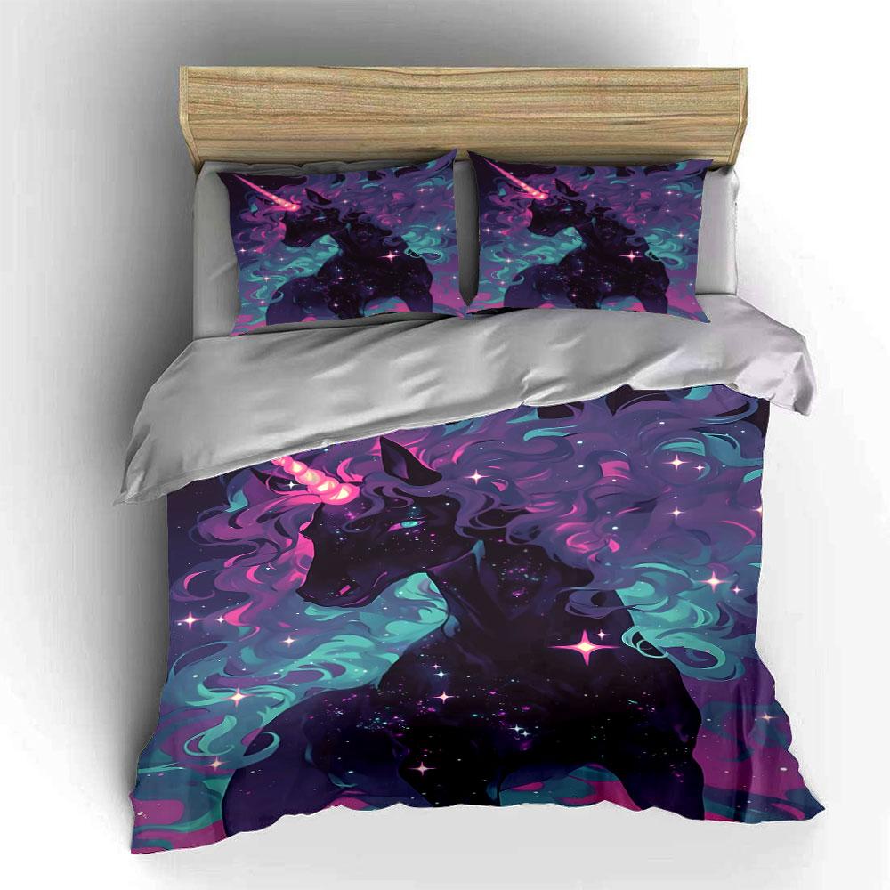 Silhouetted unicorn with nebula. Bedding sets Duvet cover sets Duvet covers Pillowcases(1 * Duvet Cover 2 * Pillowcases without duvet insert)