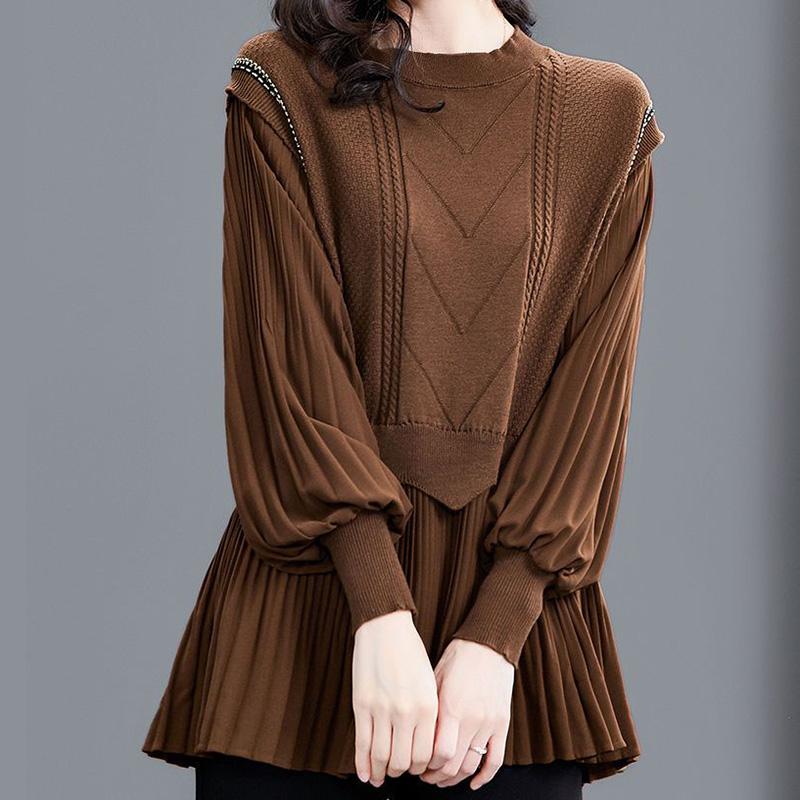 Long Women's Large Size Autumn and Winter Warm Knitted Bottoming Shirt Thin Plus Velvet Long-sleeved Solid Color Comfortable Tops
