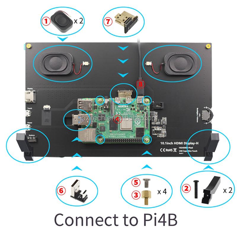 Raspberry Pi LCD 10.1 Inch 1024x600 IPS TFT Display 10.1inch Capacitive Touch Screen LCD (H) with Speakers and Stands