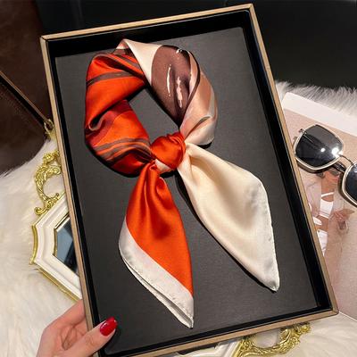 2025 New 70*70cm Silk Satin Hair Scarf Women Handkerchief Printed Female Square Head Bandana Small Neck Muffler Hijab Lady Girl