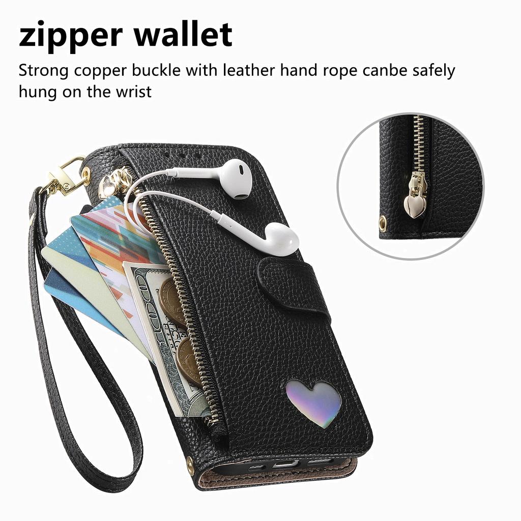 Wallet Flip Case for Motorola Moto G06 Power G04 G24 G04S G35 G55 G84 5G PU Leather with Zipper, Card Slots, Hand Strap