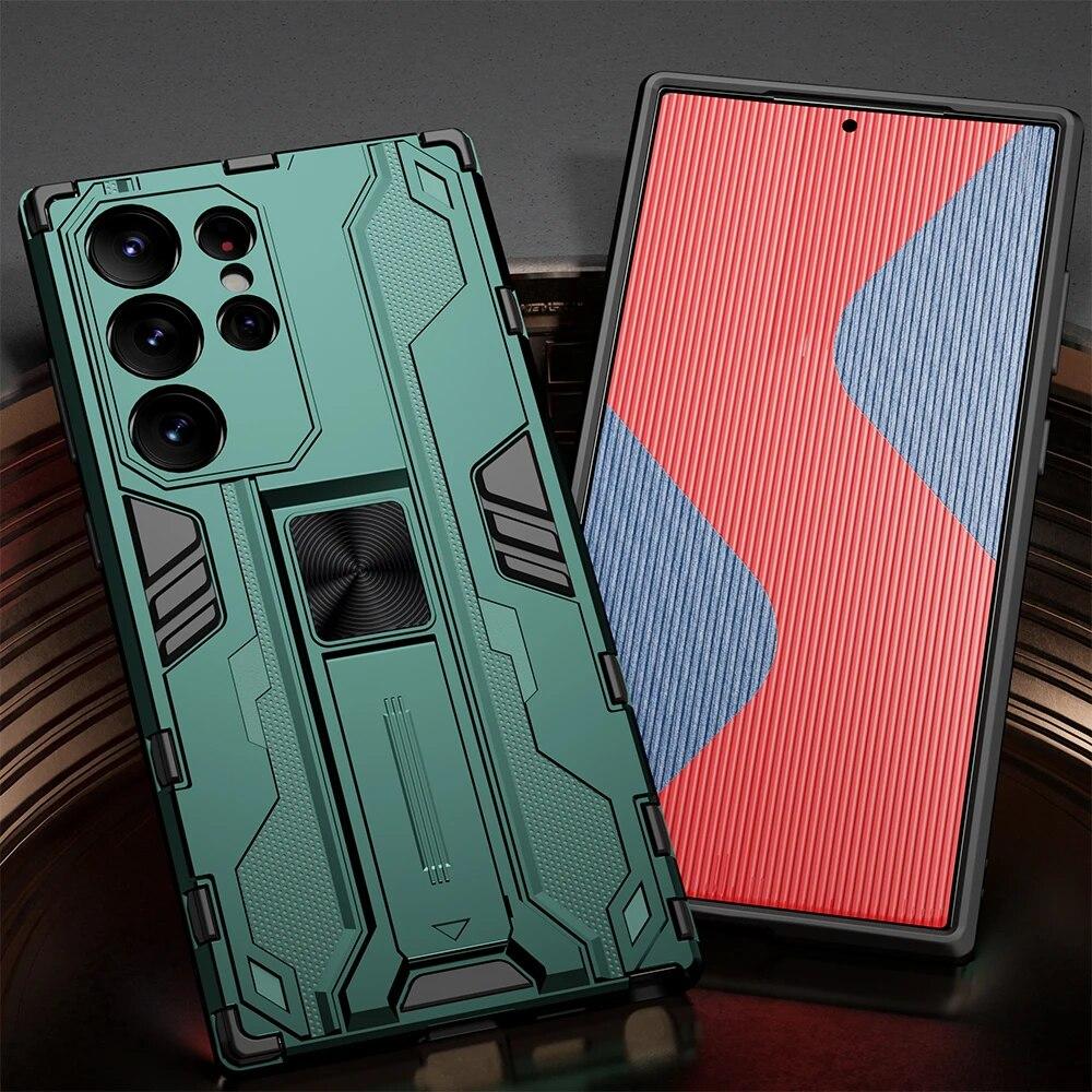 KEYSION Противоударный чехол для Samsung S24 Ultra 5G S24 + Plus, силиконовый + чехол-подставка для телефона из ПК для Galaxy S23 S22 Ultra S21 FE 5G