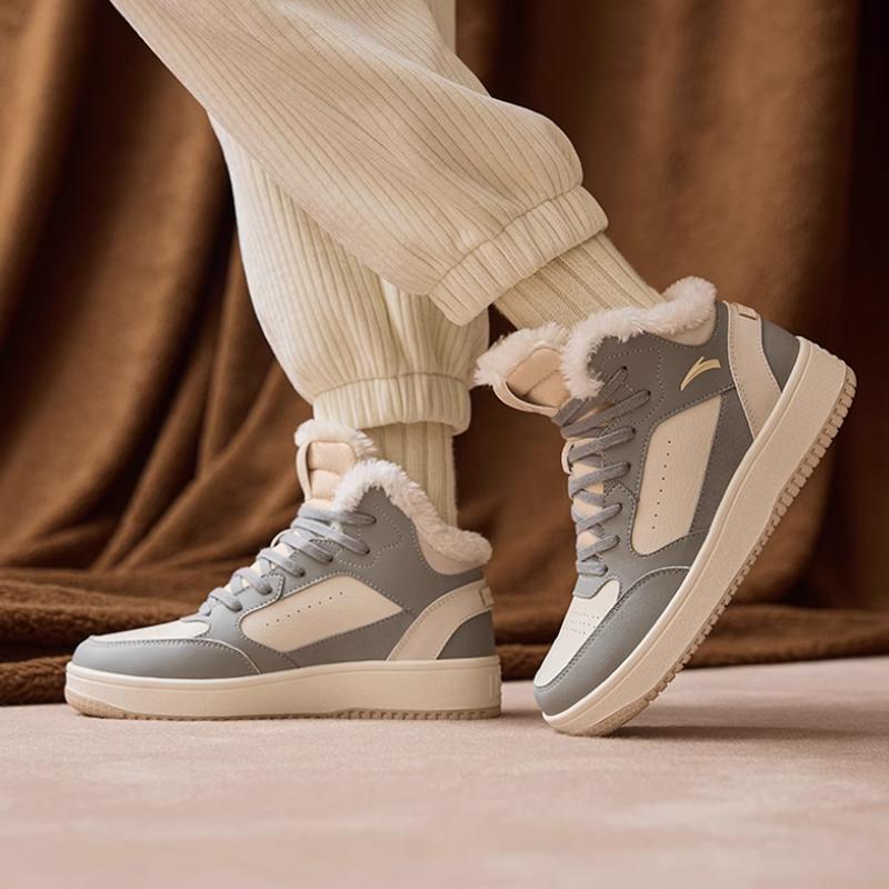 Anta Кроссовки женские из ткани, кожи, флиса, с подкладкой, теплые, нескользящие, износостойкие, с высоким берцем, серые 922248913-3