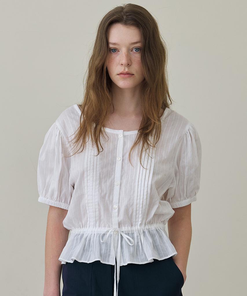 BUT'TON [10Th]Doby Pleats Blouse (Ivory)