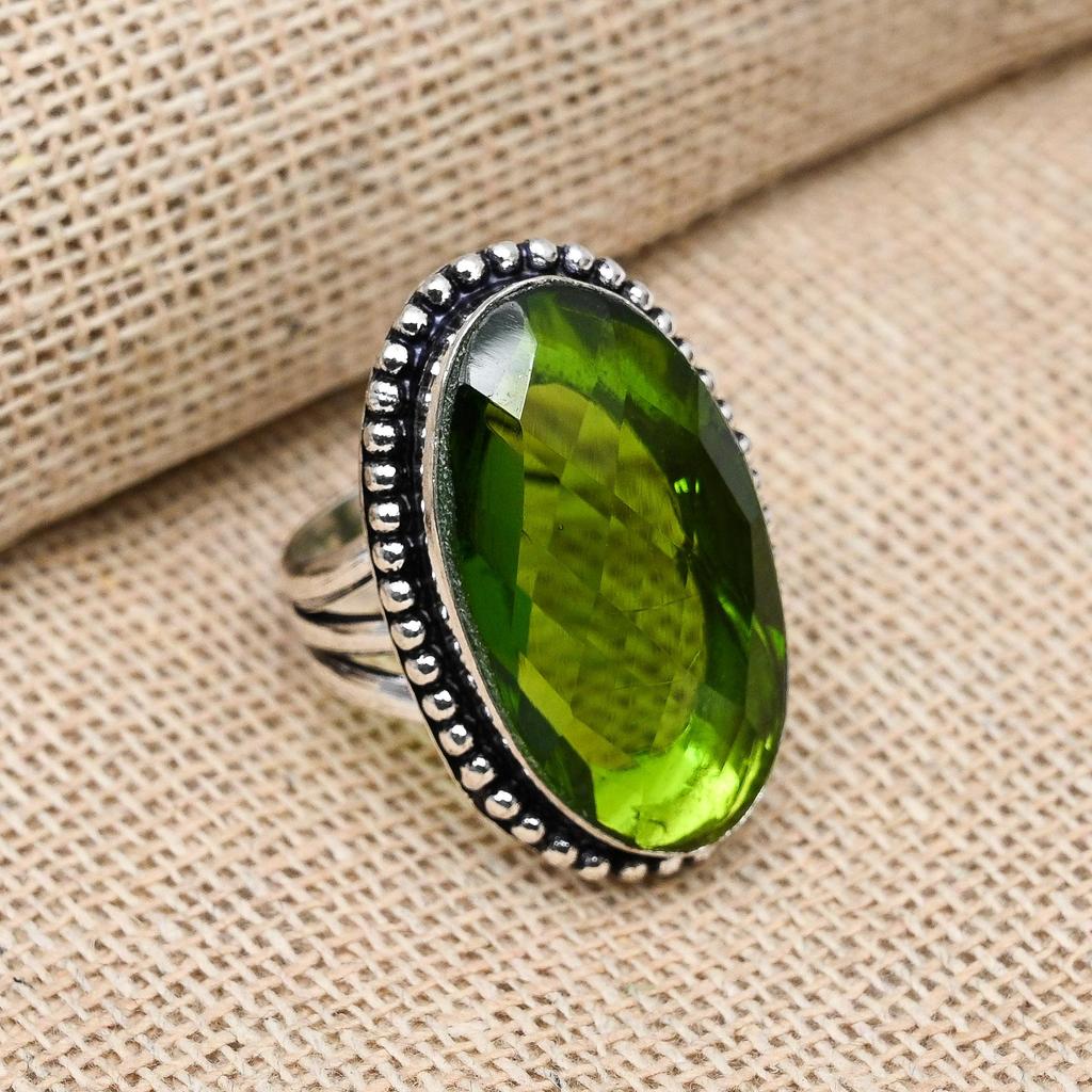 Элегантный драгоценный камень перидот ручной работы стерлингового серебра 925 пробы прекрасное ювелирное кольцо всех размеров