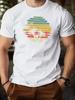Men'S Summer Casual Round Neck Short Sleeve T-Shirt Cotton Regular Fit Solid Color with Palm Tree Print Men Clothing