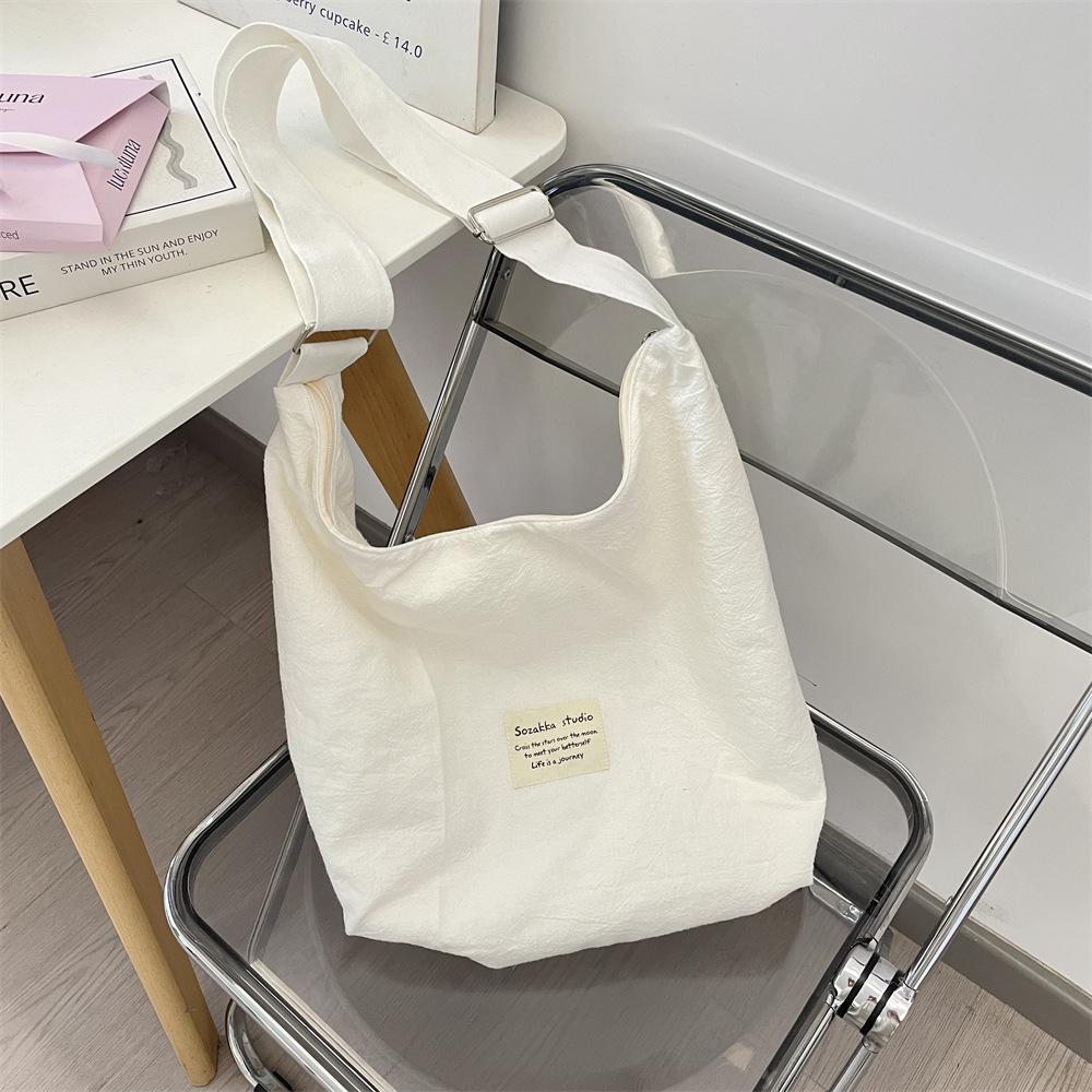 91 Милая розовая холщовая сумка через плечо в горошек со звездным принтом, большая вместительная сумка-тоут,通勤 тканевая сумка-мессенджер