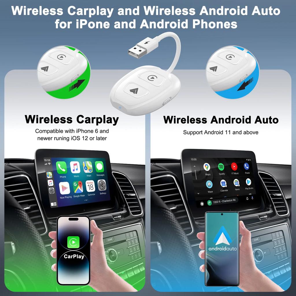 Беспроводной адаптер CarPlay 2-в-1 для Android/Apple, проводной адаптер CarPlay для автомобиля, беспроводной адаптер WiFi, подключаемый по USB