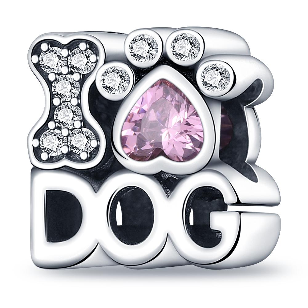 New S925 Silver Pink Heart Animal Paw Print Pendant Clear Zircon Fashion Beads Fit Original Charms Bracelet Women Jewelry