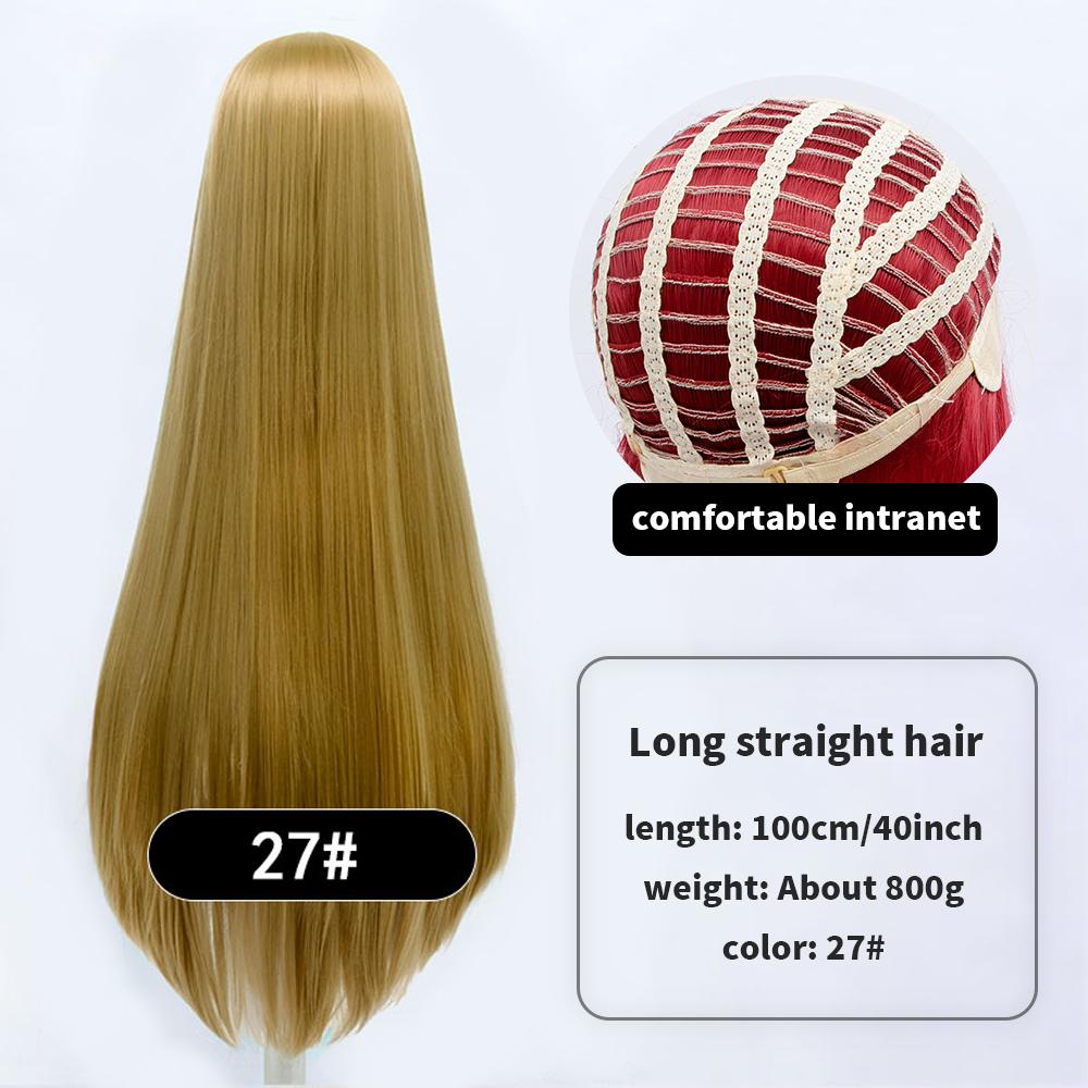 Длинный синтетический парик аниме для косплея 100 см с челкой, светлые, синие, красные, розовые, фиолетовые волосы для вечеринки