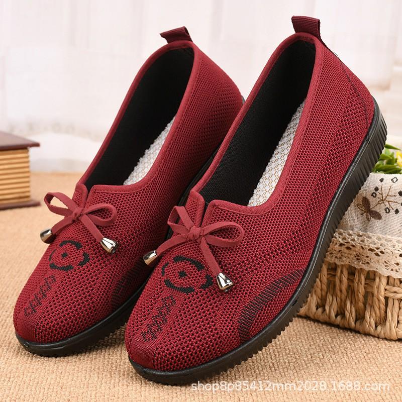 Womens Comfortable Slip-On Flat Shoes Elderly Soft Rubber Sole Breathable Mesh Upper Non-Slip Daily Wear