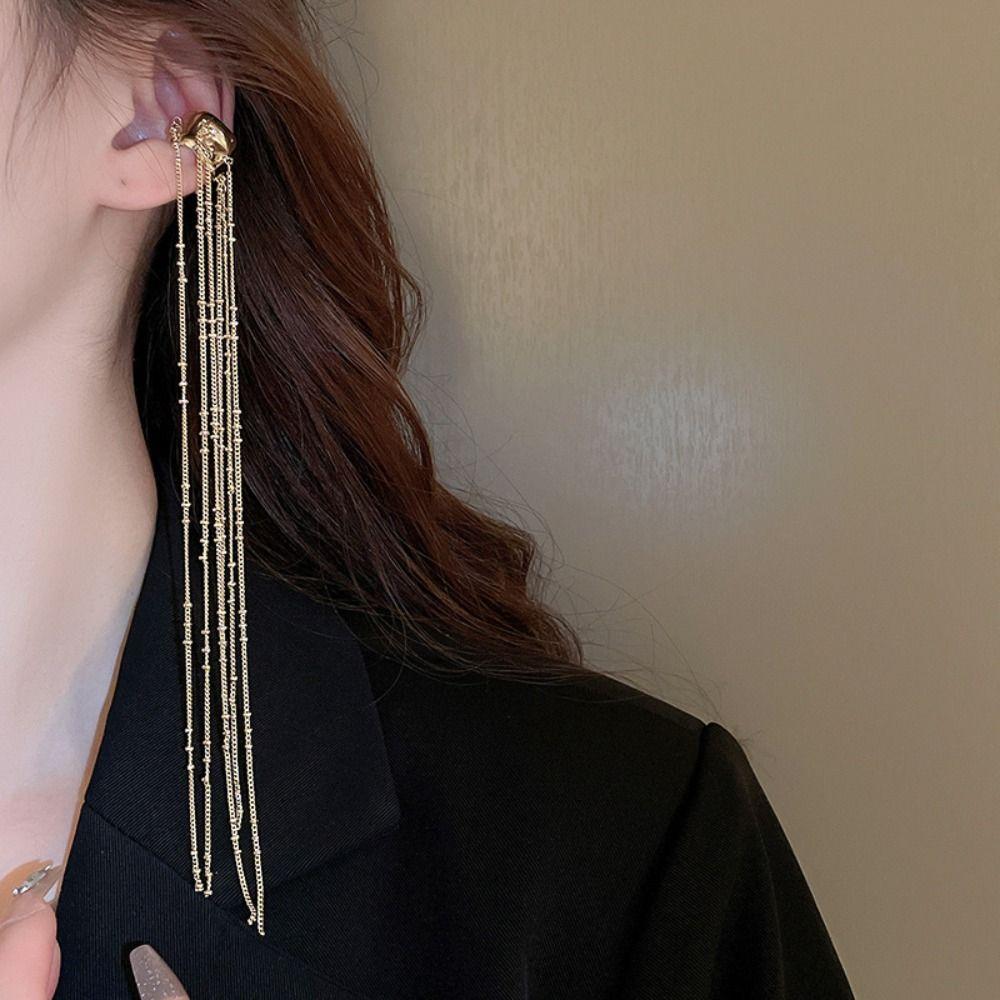 Minority C-shaped Tassel Long Ear Clip Zinc Zinc Alloy Ear Cuff Ear Line Jewelry C-shaped Earrings  Girl
