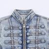 RZ Handmade Womens Stylish Button Detail Fitted Denim Jacket