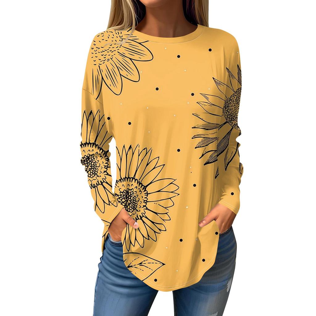 Fashion Women's Casual Long Sleeved Round Neck Printed Tops