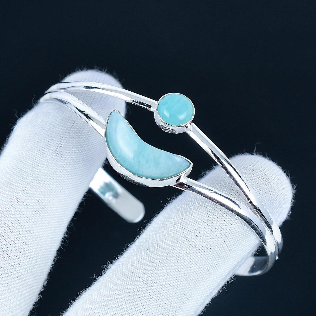 Amazonite Gemstone Handmade Cuff Bangle 925 Sterling Silver Cuff Bangle, Amazonite Bracelet For Wife , Unisex Bangle, Valentine's Day Gift