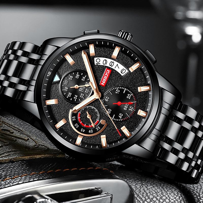 NIBOSI Watch Мужские водонепроницаемые светящиеся многофункциональные кварцевые часы из нержавеющей стали Студенческие часы