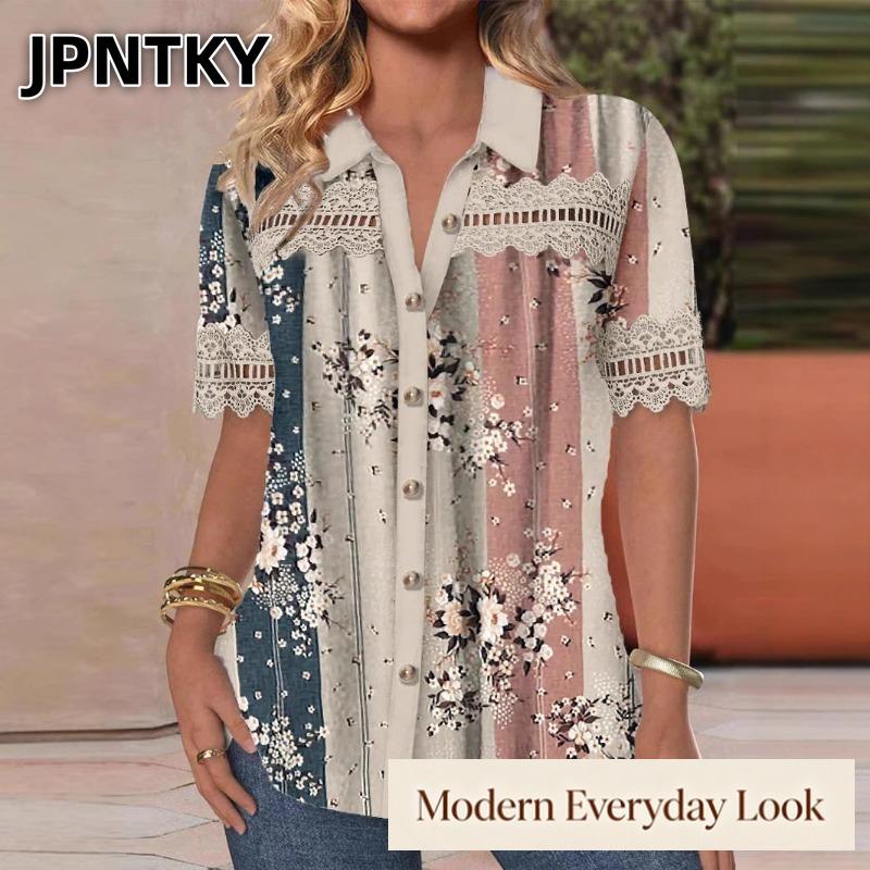 Женские модные повседневные блузки и рубашки JPNTKY с коротким рукавом и воротником-поло
