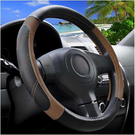 Car Steering Wheel Cover, 15 Inch Carbon Fiber Leather Non-Slip Steering Wheel Protector With Lining, Breathable Automotive Interior Accessories,