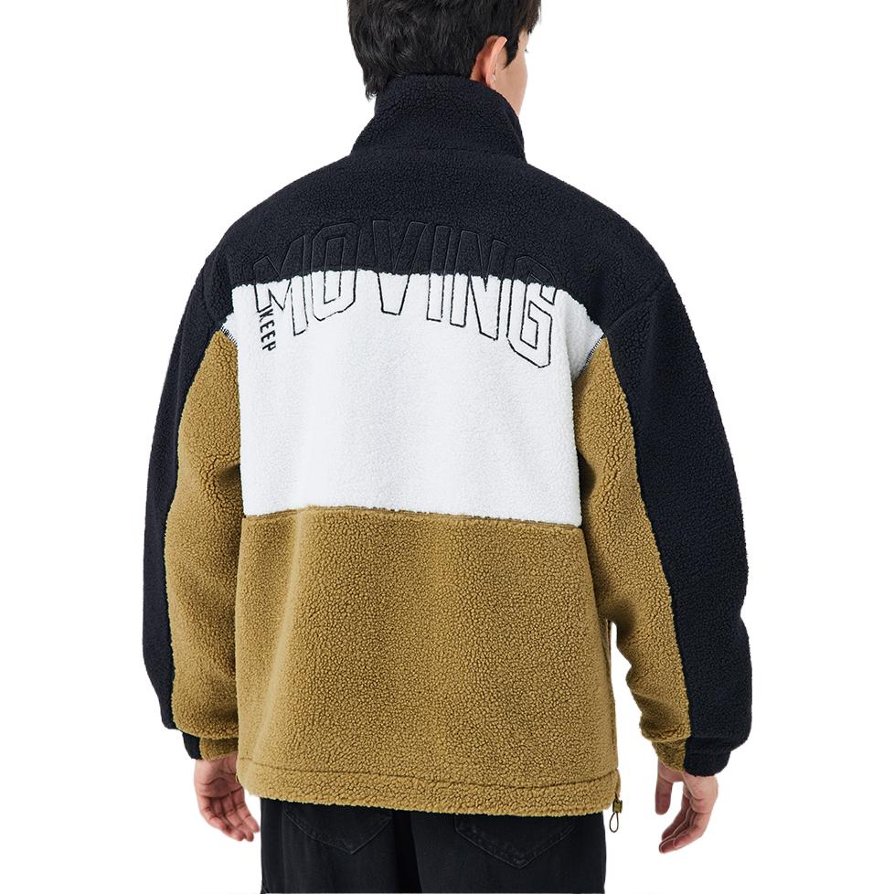 Anta Life Series с принтом логотипа, утолщенная куртка из шерпы на флисовой подкладке с воротником-стойкой и воротником-стойкой, мужская верхняя одежда, базовый черный Paper-Elizabeth 152248733S-3