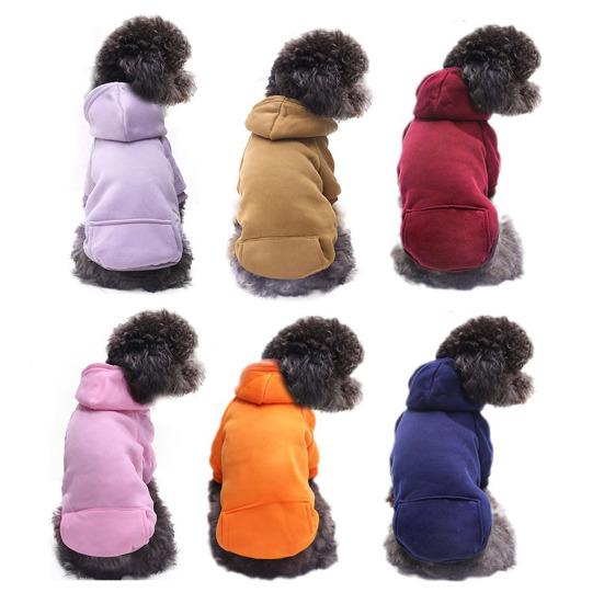 Pet Dog Hoodie Winter Solid Color Hooded Sweatshirt Elastic Hem Foreleg Sporty Sweatshirt Warm Windproof Pet Outfit