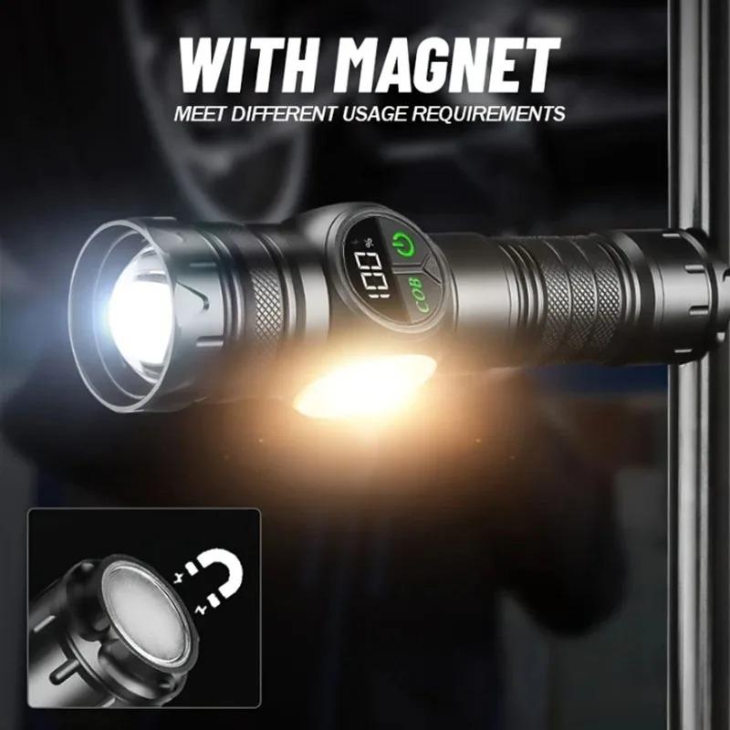 Светодиодный фонарик 5 режимов освещения COB Красный боковой свет с магнитом USB Перезаряжаемый фонарь Встроенный аккумулятор для походов