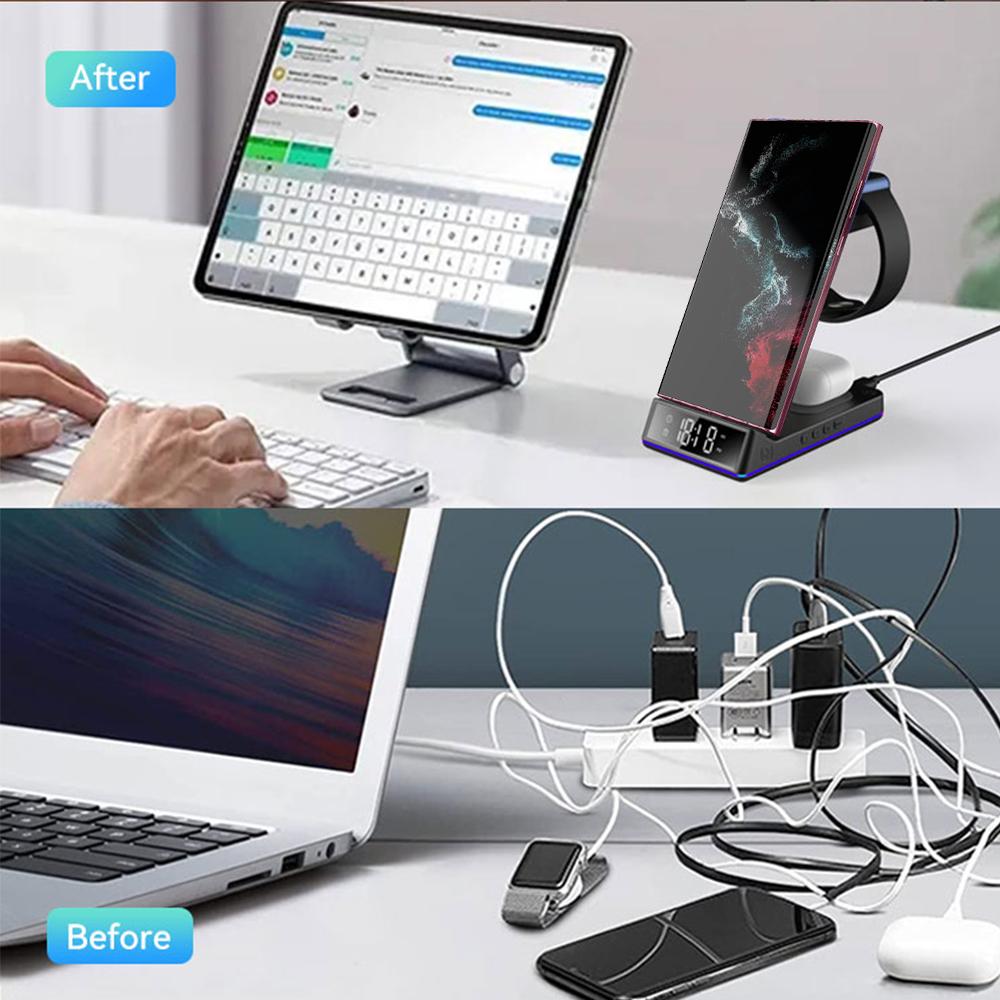 Складная подставка для беспроводного зарядного устройства, док-станция RGB со светодиодной подсветкой, 15 Вт, станция быстрой зарядки для Samsung Galaxy Watch 5/4 S22 S21 Iphone 14 Pro