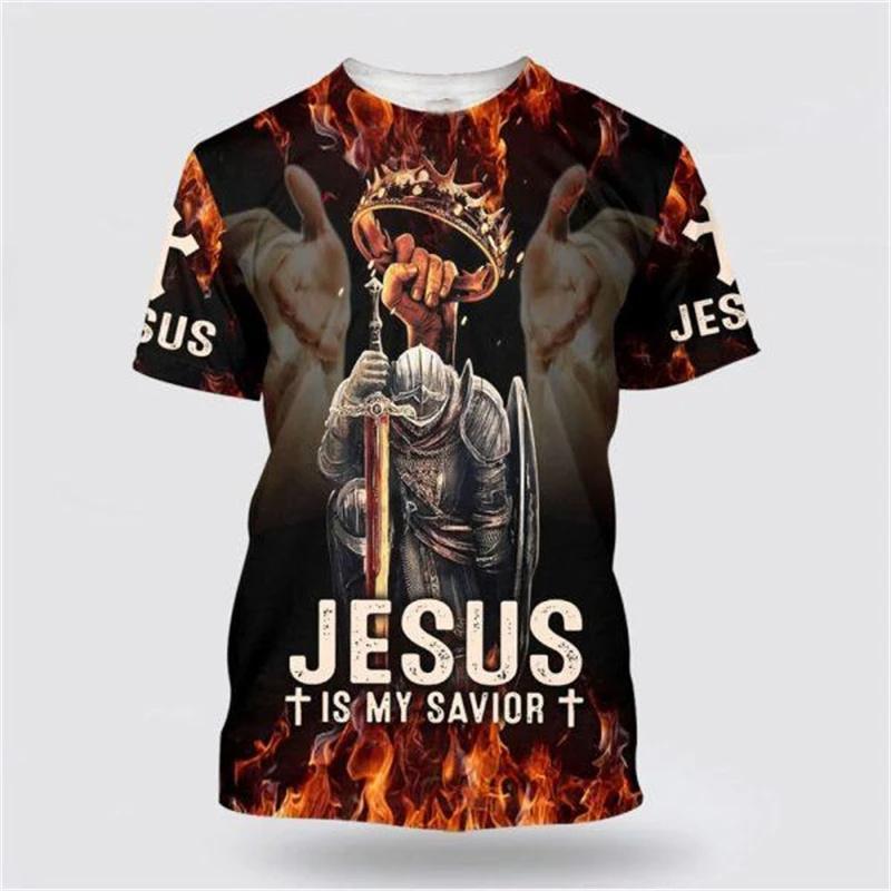 God Religion 3D Printed T-Shirt for Men Christ Jesus Pattern Street Short Sleeve Loose Oversized Tops Tees Daily Casual T Shirts