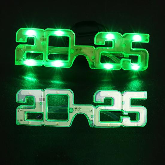 Новогодние светодиодные светящиеся очки 2025 года с цифрами, 3 режима освещения, реквизит для фотосессии на день рождения для косплея