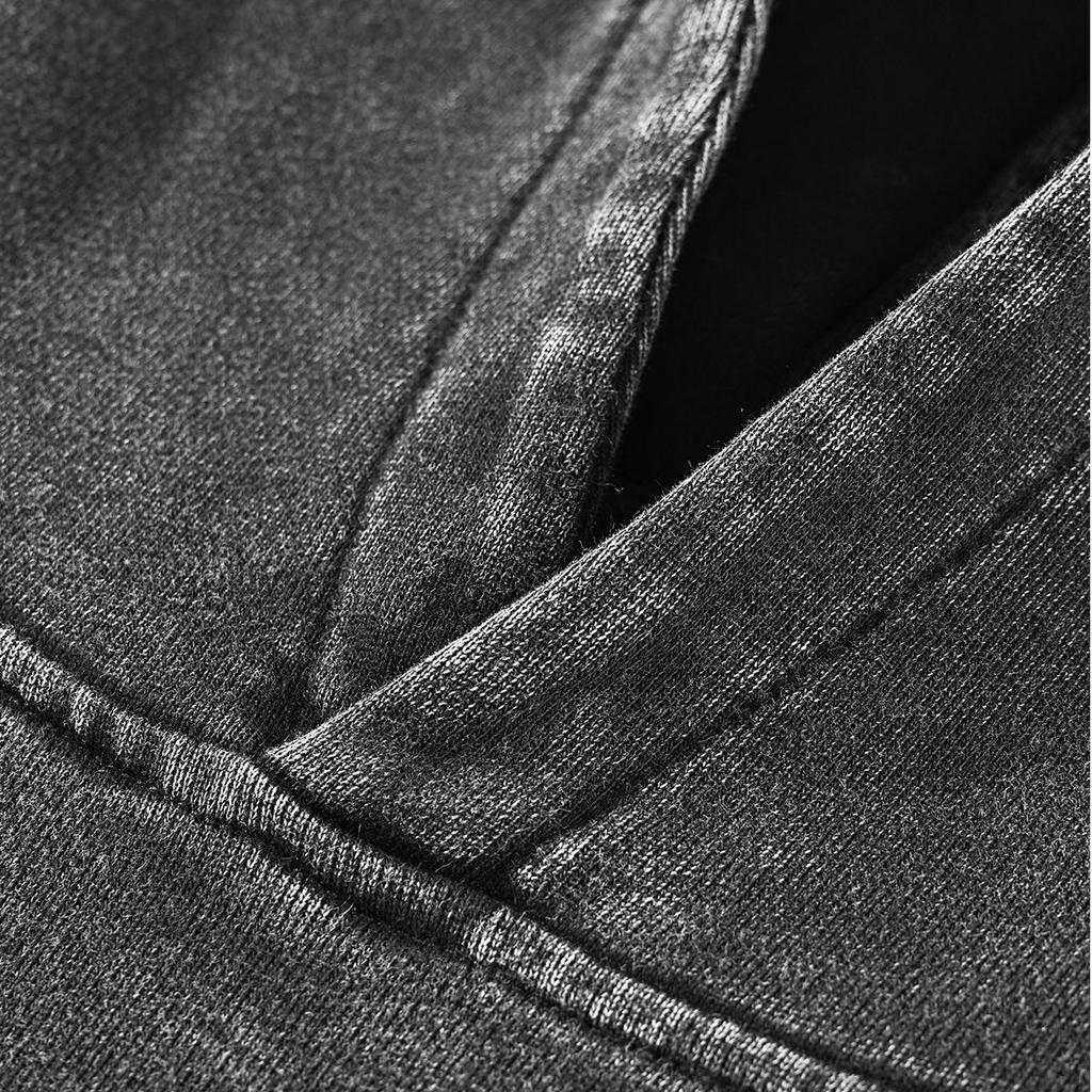 Streetwear Cat Graphic Side Pockets Pullover Unisex Oversized Washed Black Hoodie