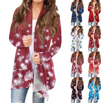 Женский модный кардиган свободного кроя в стиле кэжуал с рождественским принтом, пальто средней длины