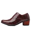 Men'S Checkered Brogue Shoes British Style Chunky Heel 5Cm Height Increase Wedding Shoes Comfortable Casual Leather Footwear