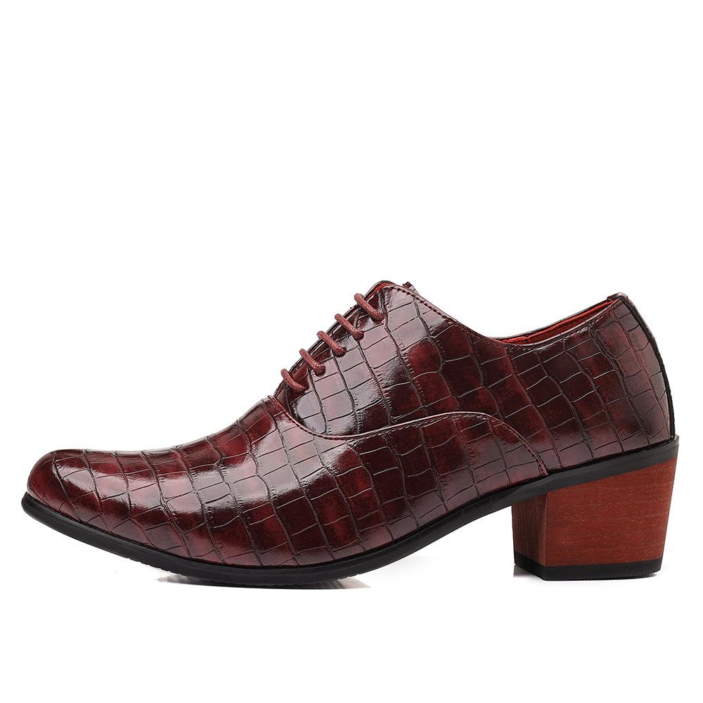 Fashionable Casual Leather Shoes Fashionable 5cm Heel Addition Men's Checkered Pattern High-Heel Chunky Heel Wedding Shoes 6cm Comfortable Shoes