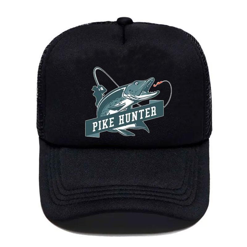 Крутая Trucker Hat с принтом Рыбак Охотник на Щуку Удочка Унисекс Сетчатые Кепки Рыболовные Приманки Поплавок Дышащая Бейсболка