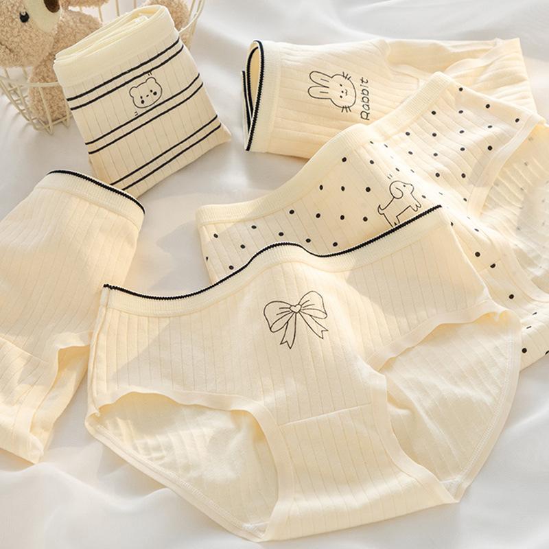 Fashion Women's Mid Waist Vertical Striped Cotton Panties Simple Comfortable Briefs Wearable Underwear