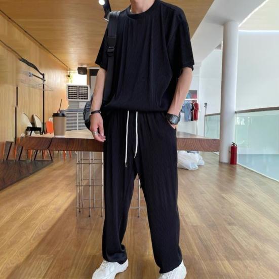 Мужские модели весна-лето плюс размер однотонная тонкая футболка с короткими рукавами + быстросохнущие брюки спортивный комплект из двух предметов