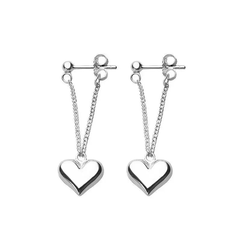 1 Pair New Silvery Earrings for Women Heart Chain Earring Jewelry Prevent Allergy Party Accessories Gift Heart Earrings